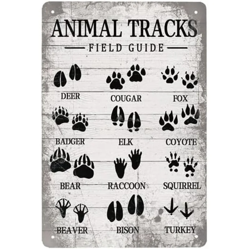 

Iron Drawing Animal Footprints Wild Metal Signs 8x12 inches Wall Art Decoration Home Furnishings Rural Restaurants Coffee Shops