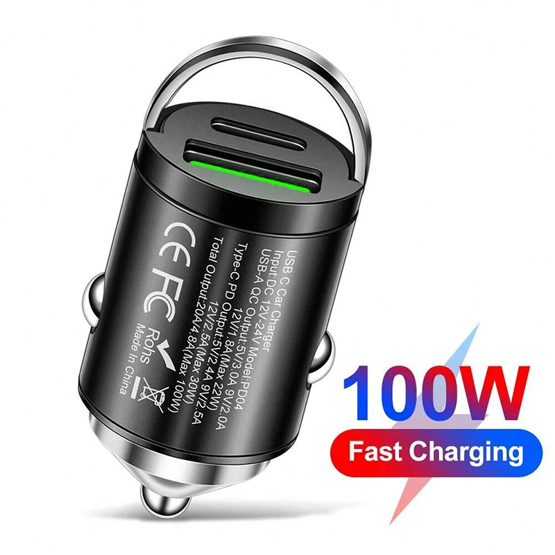 12V-24V Car Charger Lighter Adapter PD Fast Charging QC 3.0 Mini USB Type C Pull Ring Car Phone Charger For iPhone Huawei Xiaomi