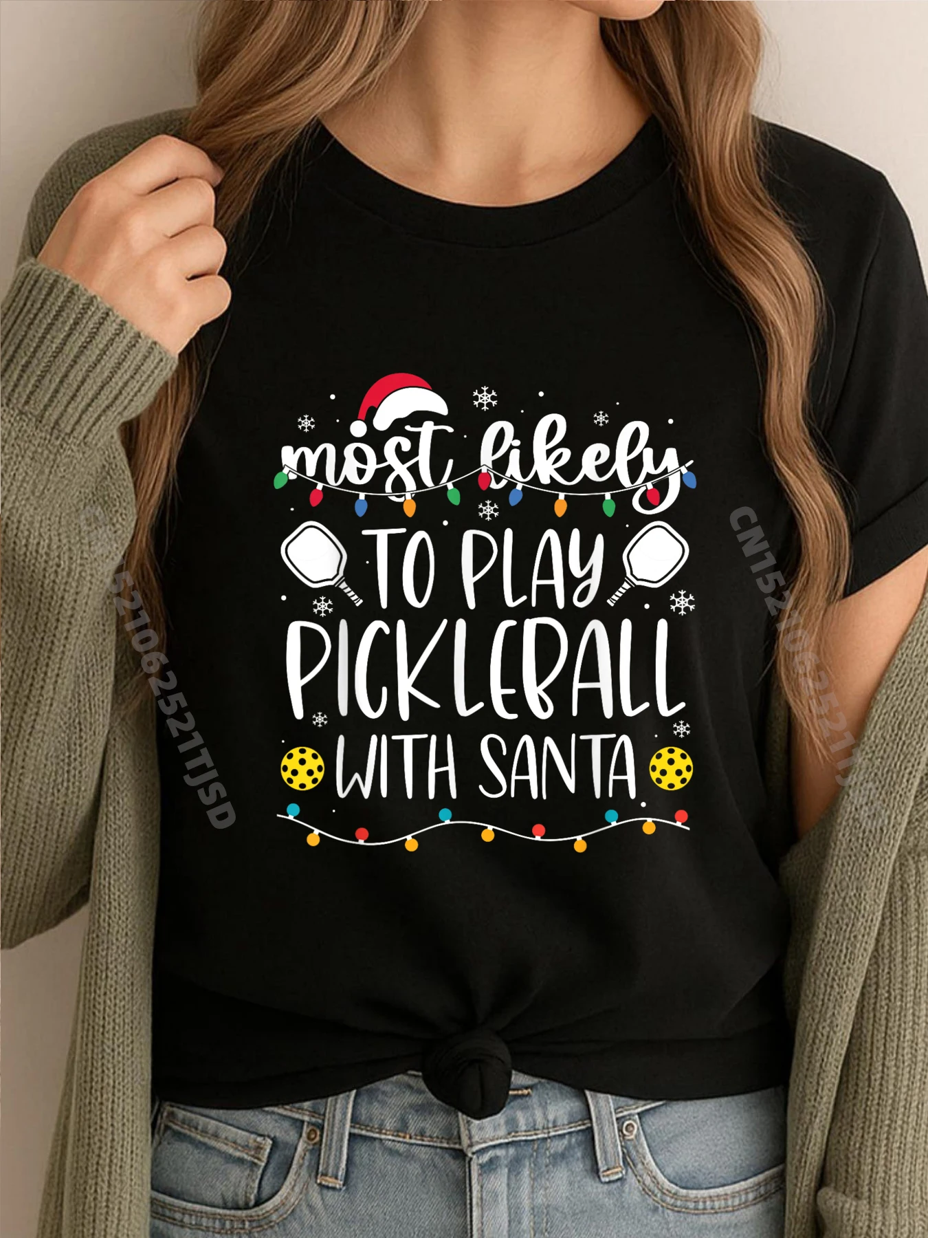 

Самая Likely Play Pickleball With Santa Family Christmas Street Wear Футболка Молодежная унисекс Harajuku