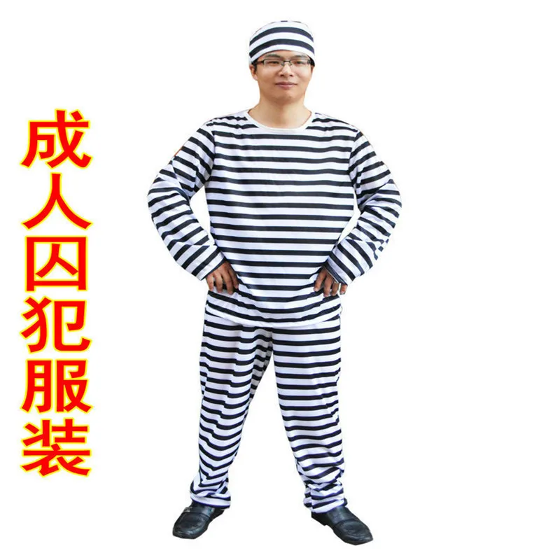 Adult Prisoner Inmate Costume cosplay Prison Break Horror Funny Costume Party Halloween Stage Performance Costume 165-185 height