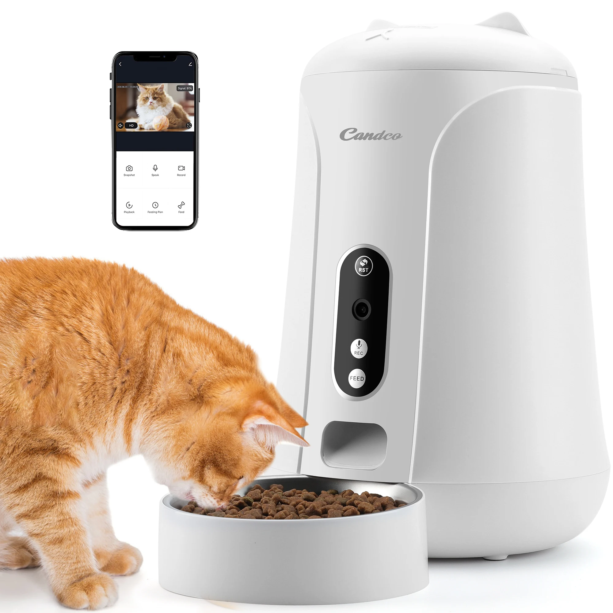 Candco 4L Automatic Cat Feeder with Camera 1080P HD Video APP Control Voice Recorder Auto Pet Feeder Cat Dog Food Dispenser