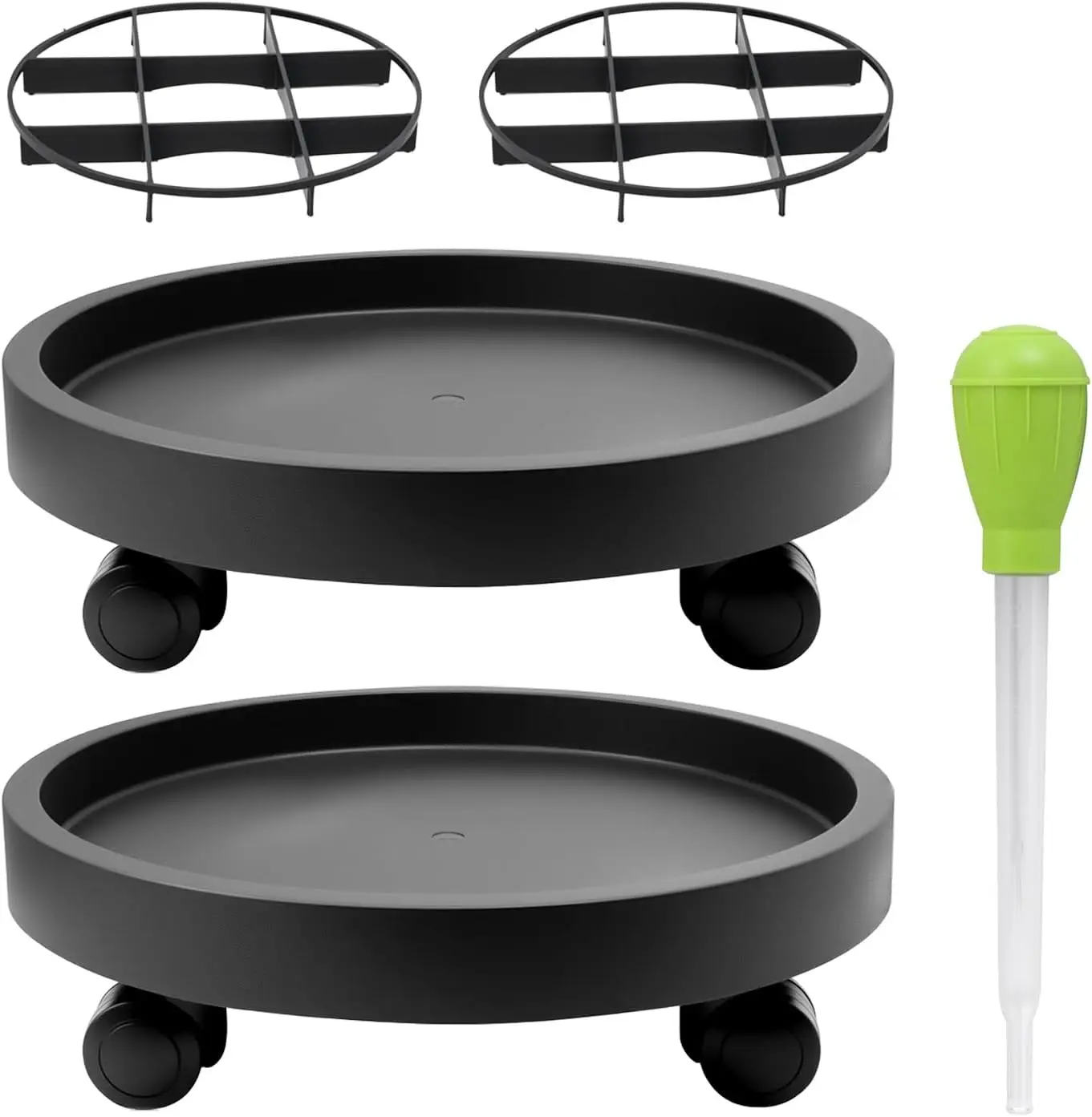 

Комплект из 2 штук: Подставка для растений на колесах 12,4 дюйма, передвижная тележка для тяжелых кашпо, поддон для кашпо на колесиках, передвижная подставка для растений, усиленная.