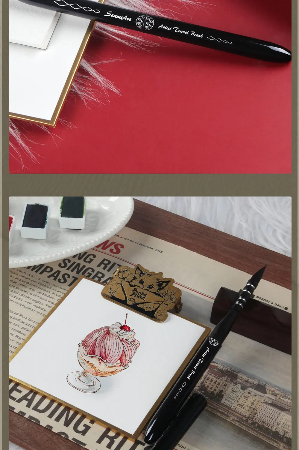 SeamiArt 1 Stück Künstler-Reisepinselstift mit zwei Spitzen, tragbar, Aquarell-Eichhörnchenhaar, französischer Malpinsel für Kunstbedarf – Detail 8