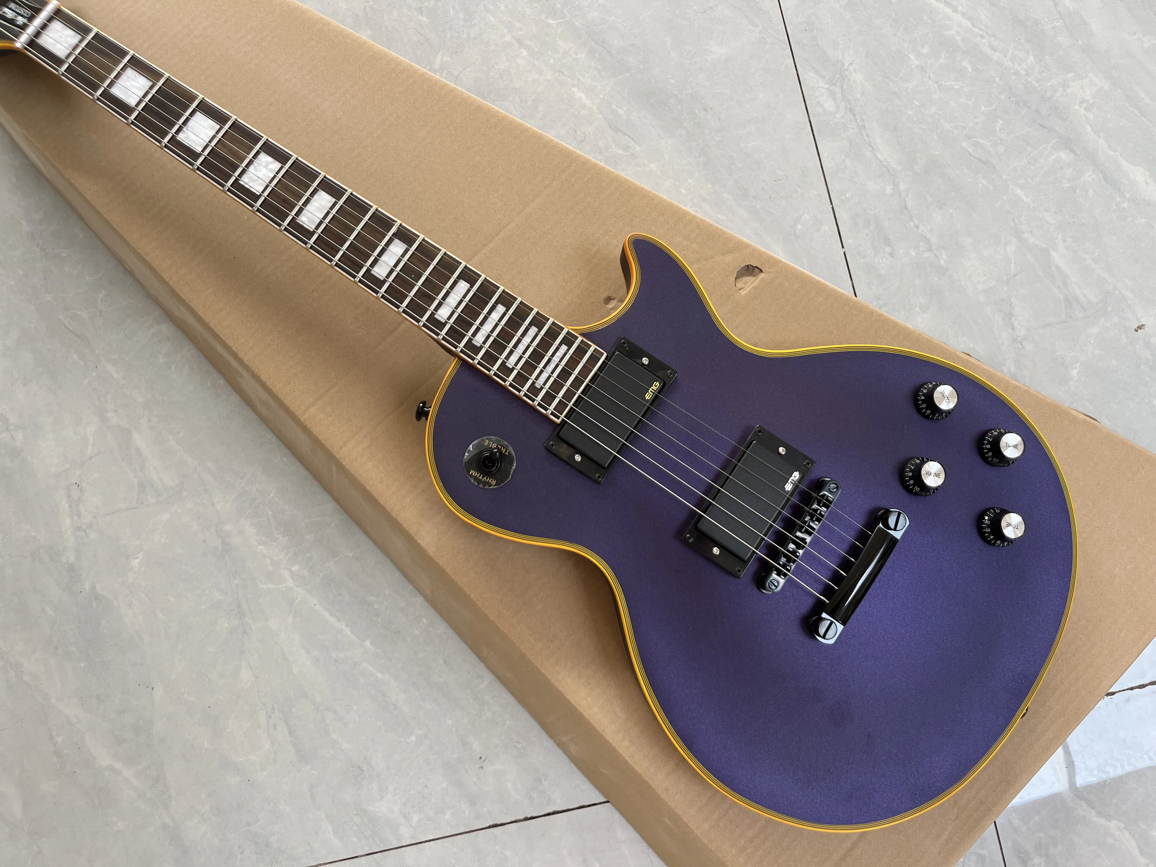 Chinese Electric Guitar Matte Metal Purple Color EMG Active pickups Mahogany Body And Neck