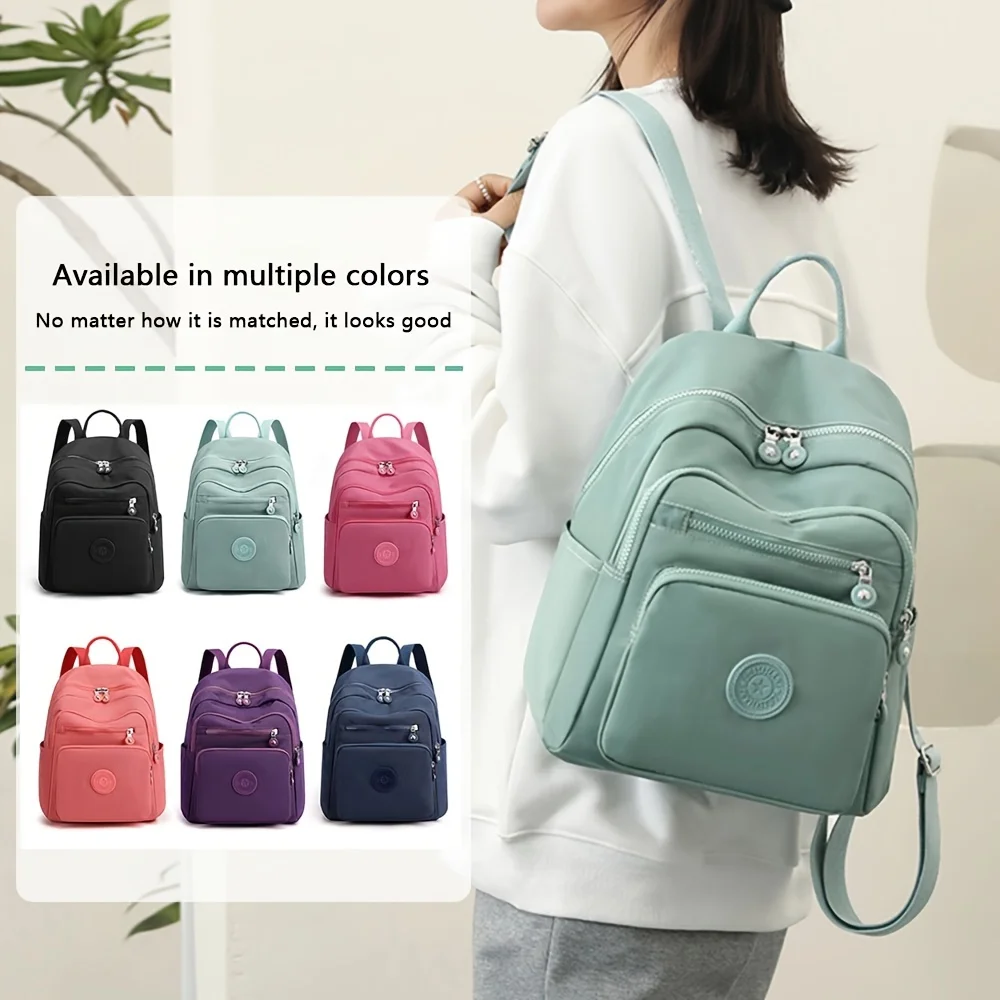 New Simple Backpack Female Portable Waterproof Backpack Leisure Nylon Fabric Bag Commuting Backpack Female