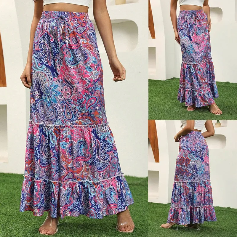 

Skirt Skirt European and American Style Half-Length Long Skirt New Summer Street Fashion Women's Clothing Printed Long Skirt Ruf