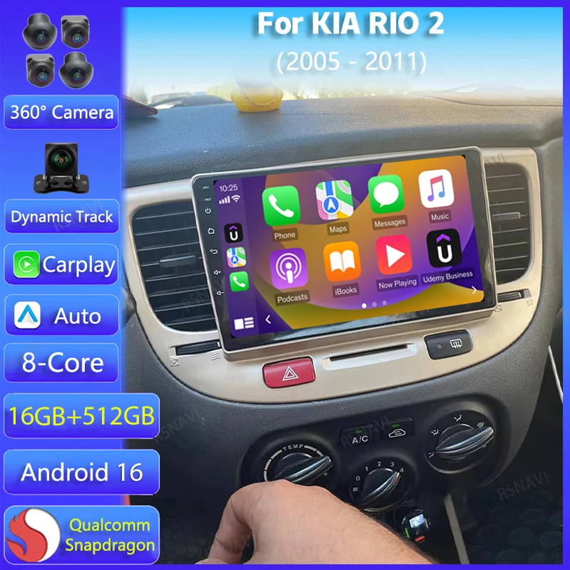 Radio Multimedia para Auto con Android 16 y Carplay para KIA RIO 2 2005 2006 - 2010 2011, Navegación, Pantalla 2K, Video, DVD, Autoradio, Estéreo, DSP