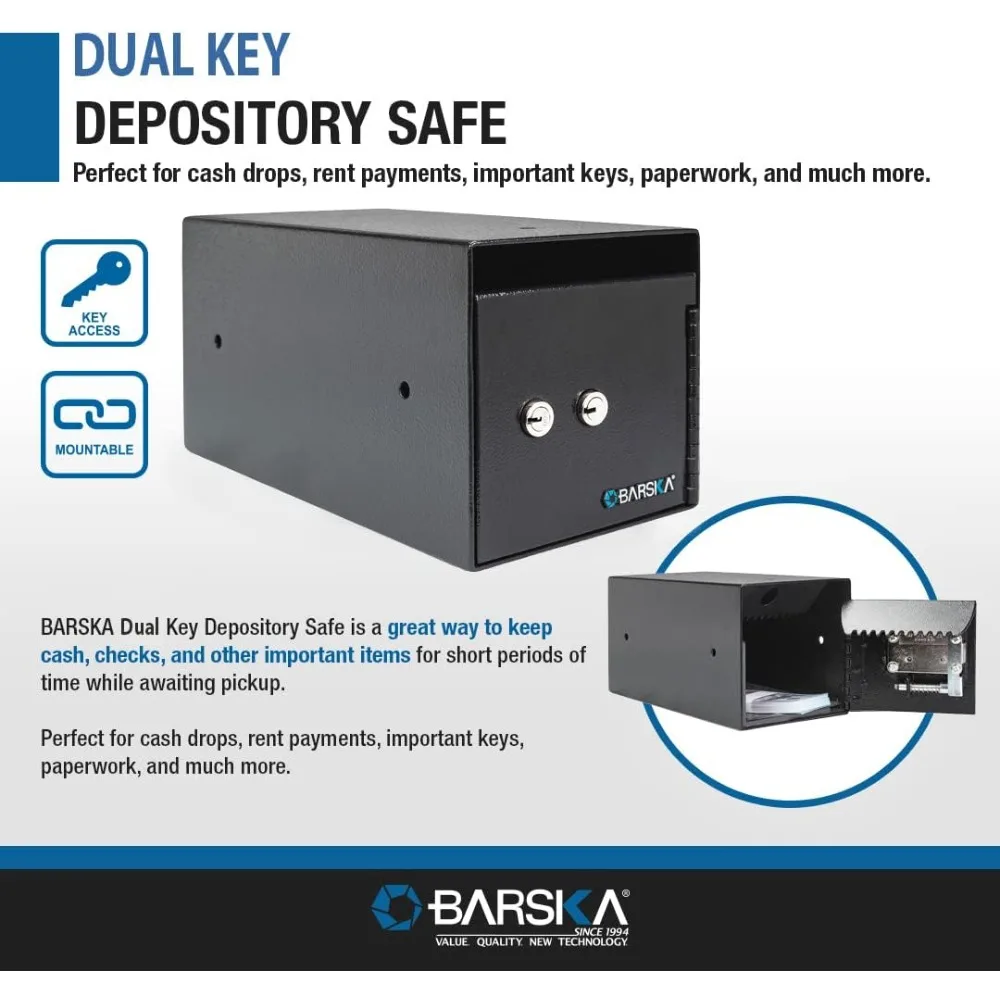 Key Lock Depository Drop Safe – Steel Lock Box with Drop Slot, Anti-Fishing Baffle, for Cash, Receipts, Keys & Valuables – Idea