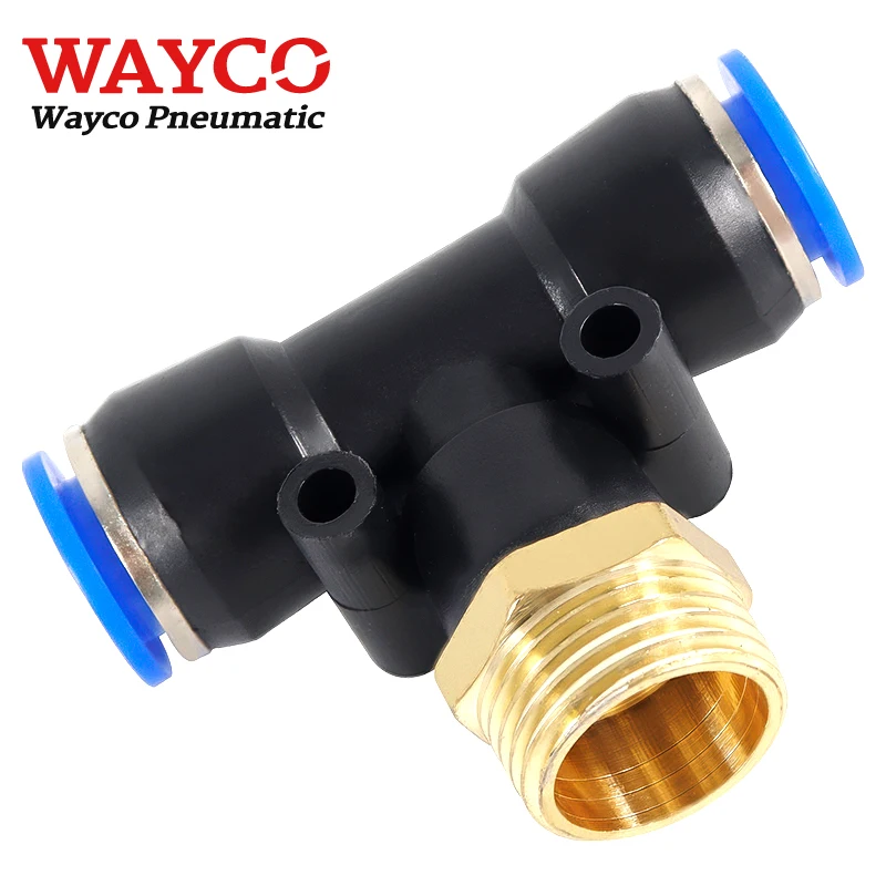 5PCS Pneumatic T Fitting Connectors Push In Connection for Air Tube Hose OD 4mm 6mm 8mm 10mm 12mm M5 1/8 1/4 3/8 1/2 Thread