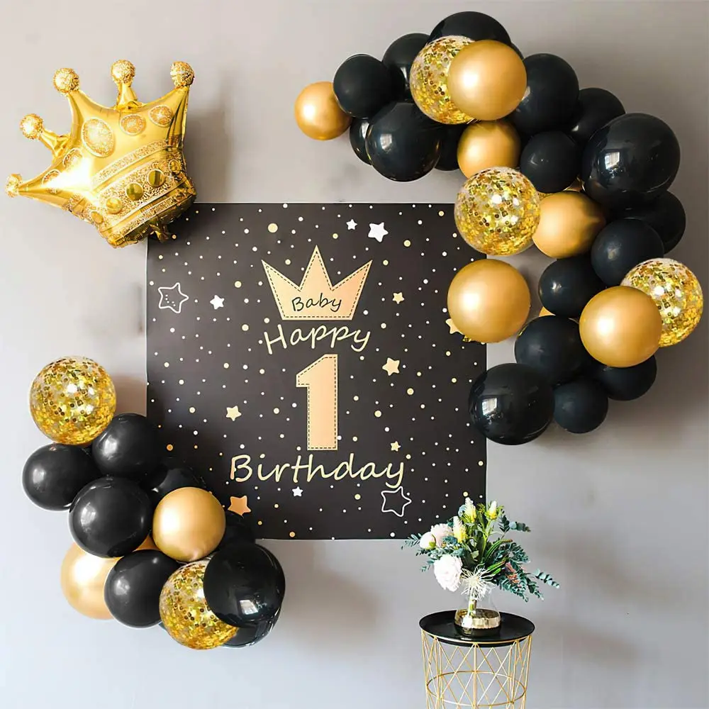 Kit de arco de guirnalda de globos negros y dorados, 114 piezas, globos de confeti para cumpleaños, graduación, decoración de Halloween