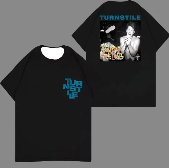 Camiseta Vintage Turnstile Non Stop Feeling para hombre, camiseta retro con estampado en blanco y negro, manga corta, para fanáticos de la música hardcore, informal