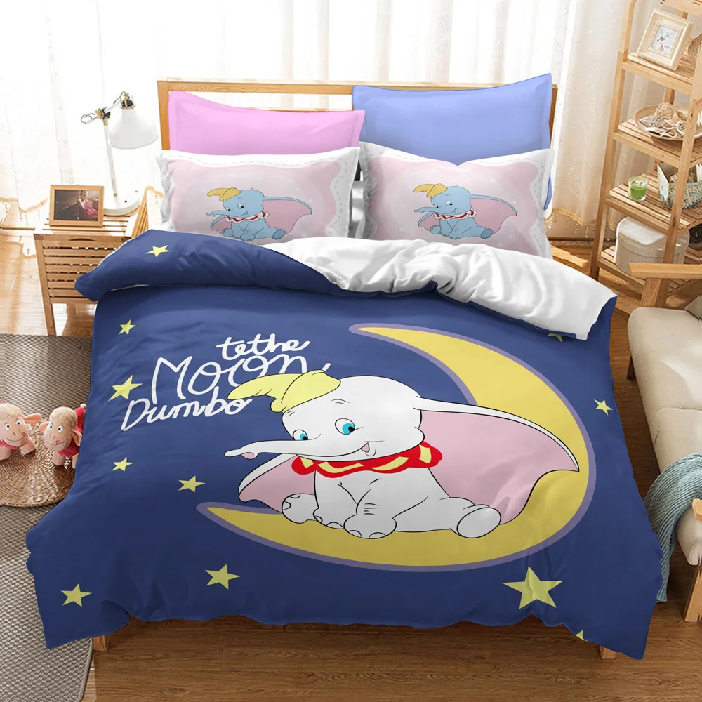 Disney Movie Cartoon Dumbo Bedroom Three piece Pillow Cover Quilt Cover Cute Elephant Adult and Children Bedding Set