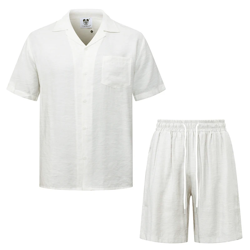 Silk-like Solid Color Beach Holiday Shorts Shirt Set Men Women Loose Casual Thin Fabric Surf Suit