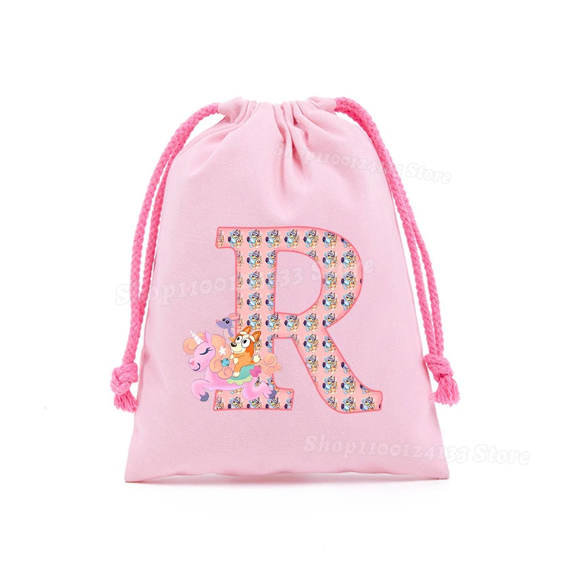 Bluey Kids Drawstring Bag Letters A-Z Bingo Chill Cartoon Anime Print Sport Child Portable Birthday Party Hand Pocket Gift Pouch