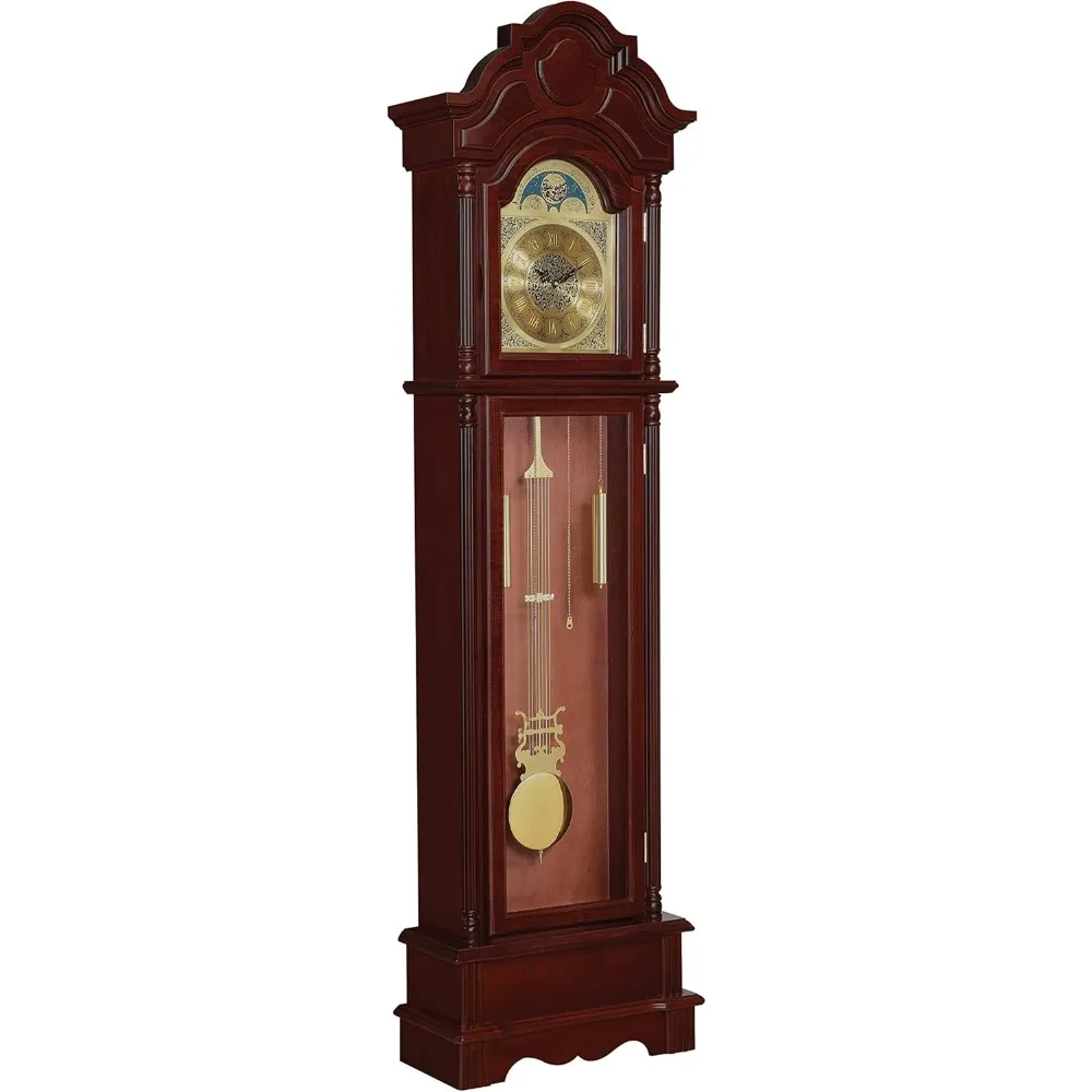 Grandfather Clock with Chime Brown Red and Clear, Cherry Product Materials: Basswood, Plywood, Glass and MDF  Home Decor