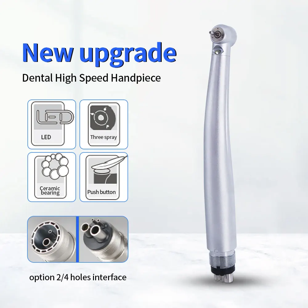 Dental LED High Speed Handpiece 2/4 Hole Standard Head Air Turbine E-Generator Ceramic Bearing Dentist Tips Triple Water Spray