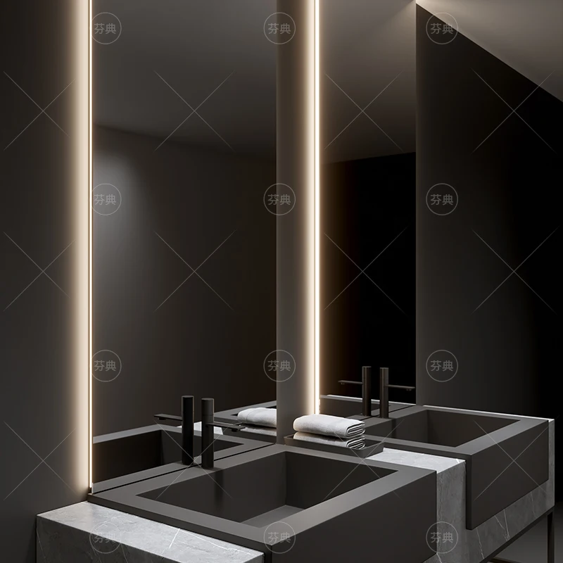 Hotel minimalist rock slab integrated bathroom cabinet combination