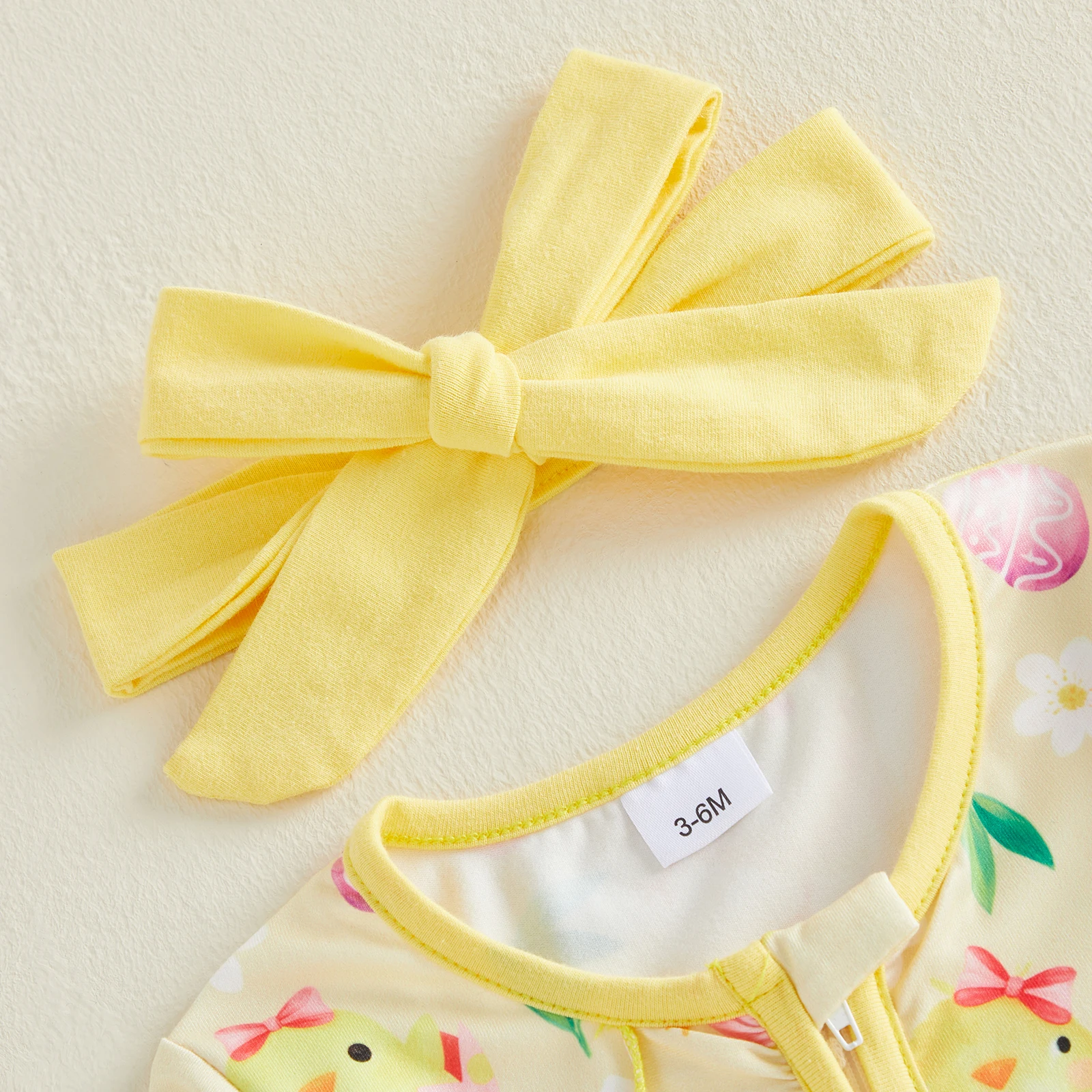 

Пасхальный наряд для новорожденных девочек, комбинезон на молнии с длинными рукавами и цветочным принтом «Жичье яйцо» и повязкой на голову, весенний комплект из 2 предметов