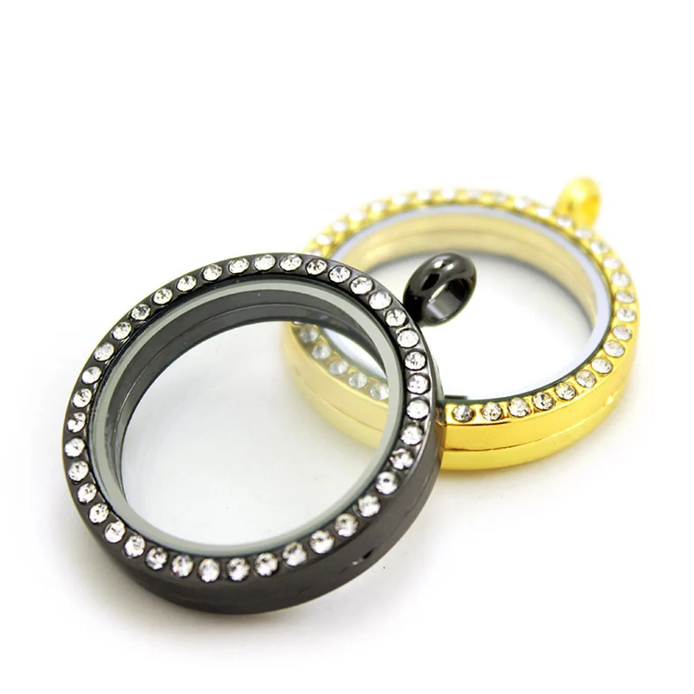 4Pcs Alloy Photo Pendant Charms Round Rhinestone Bezel Trays DIY Jewelry Making Photo Lockets Necklace Decoration