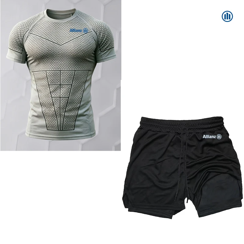 Allianz Men's Summer Slim-Fitting Sports T-Shirt, a short-sleeved set specially designed for running and fitness training. Comfo