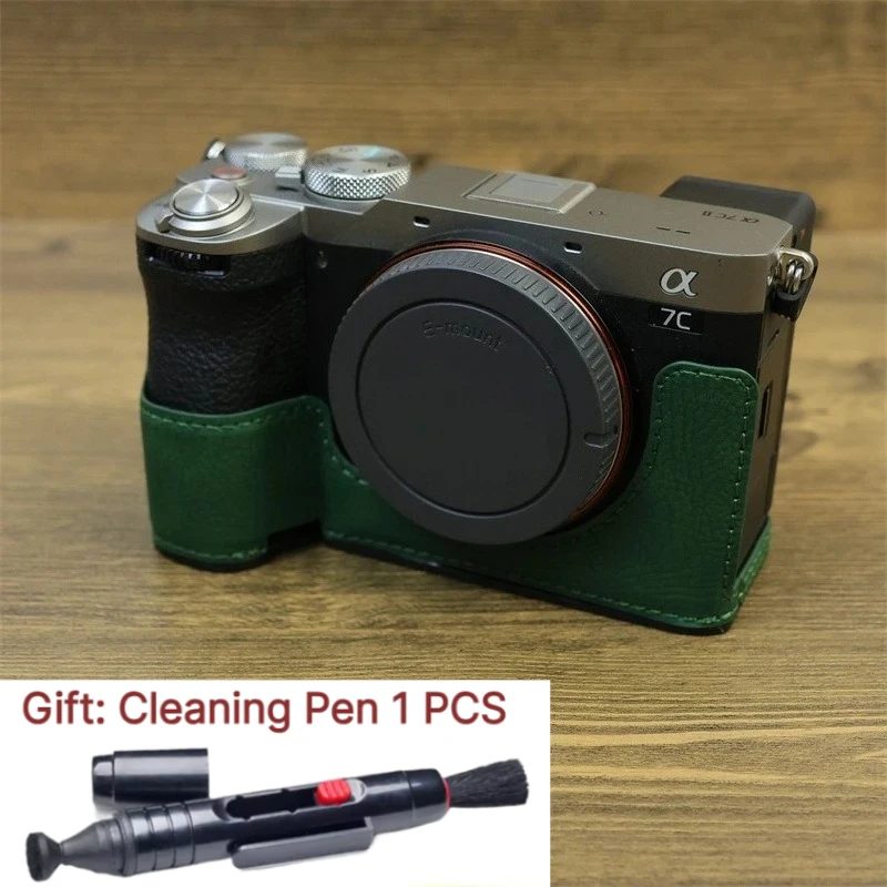 Camera bag Protective case a7c2 Half set, base case PU Leather case Bag For Sony ILCE-7C2 +1 PCS Free Cleaning Pen