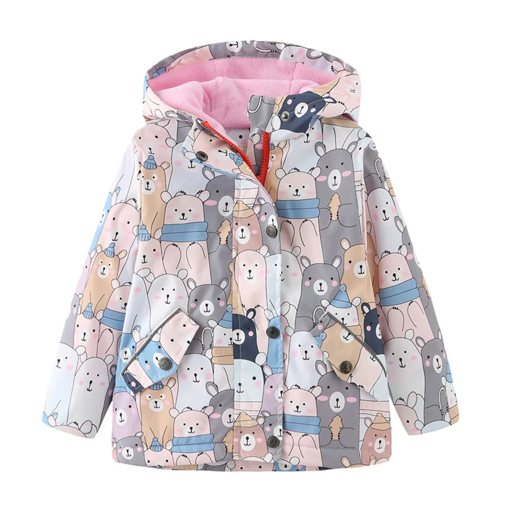 New Spring Autumn Child Kid Clothes Baby Girl Fashion Cartoon Jacket Coat Double -Deck Inner Polar Fleece Windproof Waterproof