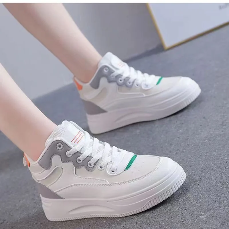 Fashionable color blocking high top sports shoes for women 2024 new comfortable thick sole single shoes for women's shoes image 4