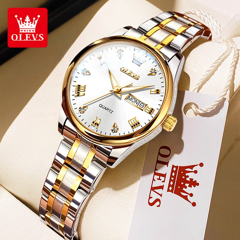 OLEVS 5563 Diamond Scale Women's Wristwatch 30m Waterproof Luminous Stainless Steel Ladies Watch Original Quartz Watch for Women