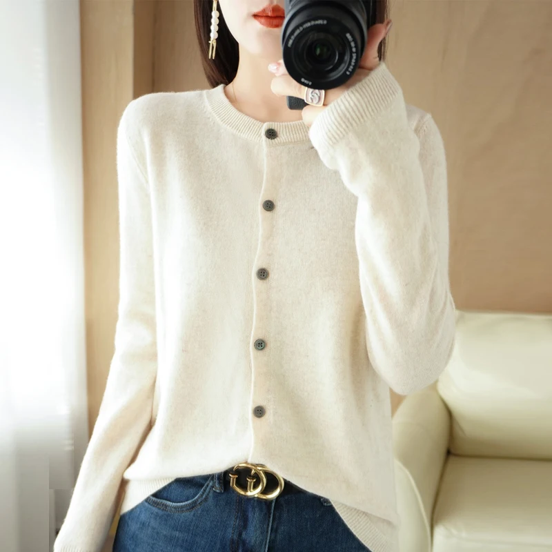 Women\'s Knitted Cardigan Spring And Autumn New Women\'s Round Neck All-Match Sweater Coat Korean Style Fashion Loose Top