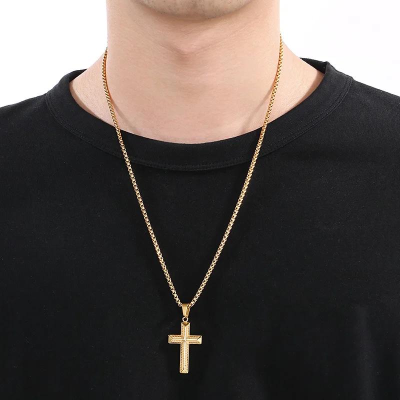 Luxury 24K 9999 Pure Gold real gold Women's INS Neutral Style Light Luxury Diamond Cross Pendant Necklace