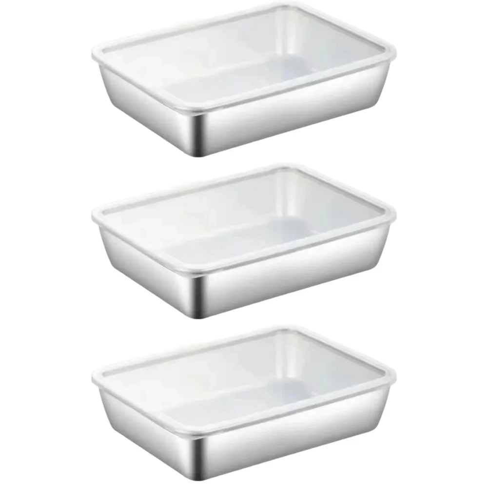 

3pcs 25x20x5cm Food Tray Kitchen Storage Parts Food-preservation Box Stainless Steel Preservation Box, Lid, Towel Display Tray