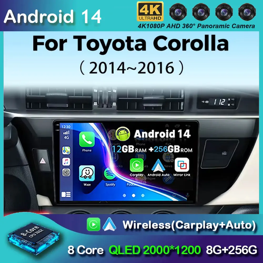 Android 14 Car radio For Toyota Corolla 11 2012-2016 E170 E180 Carplay Android auto Qualcomm Car stereo Multimedia player 4Gwifi