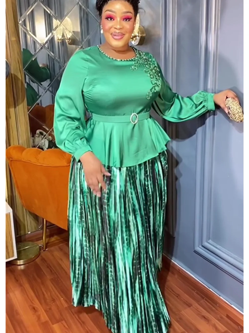 Elegant African Dresses for Women Two Pieces Set Tops And Skirts Suits Dashiki Ankara Outfits Plus Size Lady Party Dress 2024