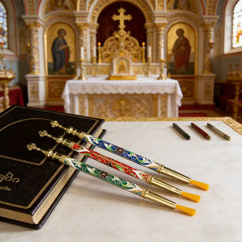 

New2026 Premium Enamel Orthodox Holy Water Sprinklers Gold-Plated Liturgical Tools for Church Services and Pastoral Celebrations