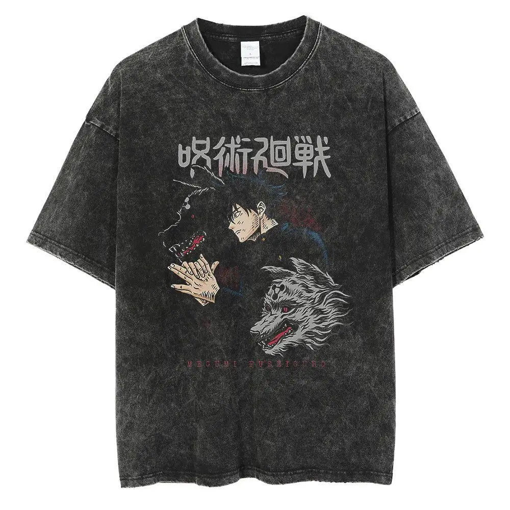 

Jujutsu Kaisen Gojo Satoru Printed Anime American Retro Short-sleeved T-shirt for Men, Summer Loose Pure Cotton Washable Top