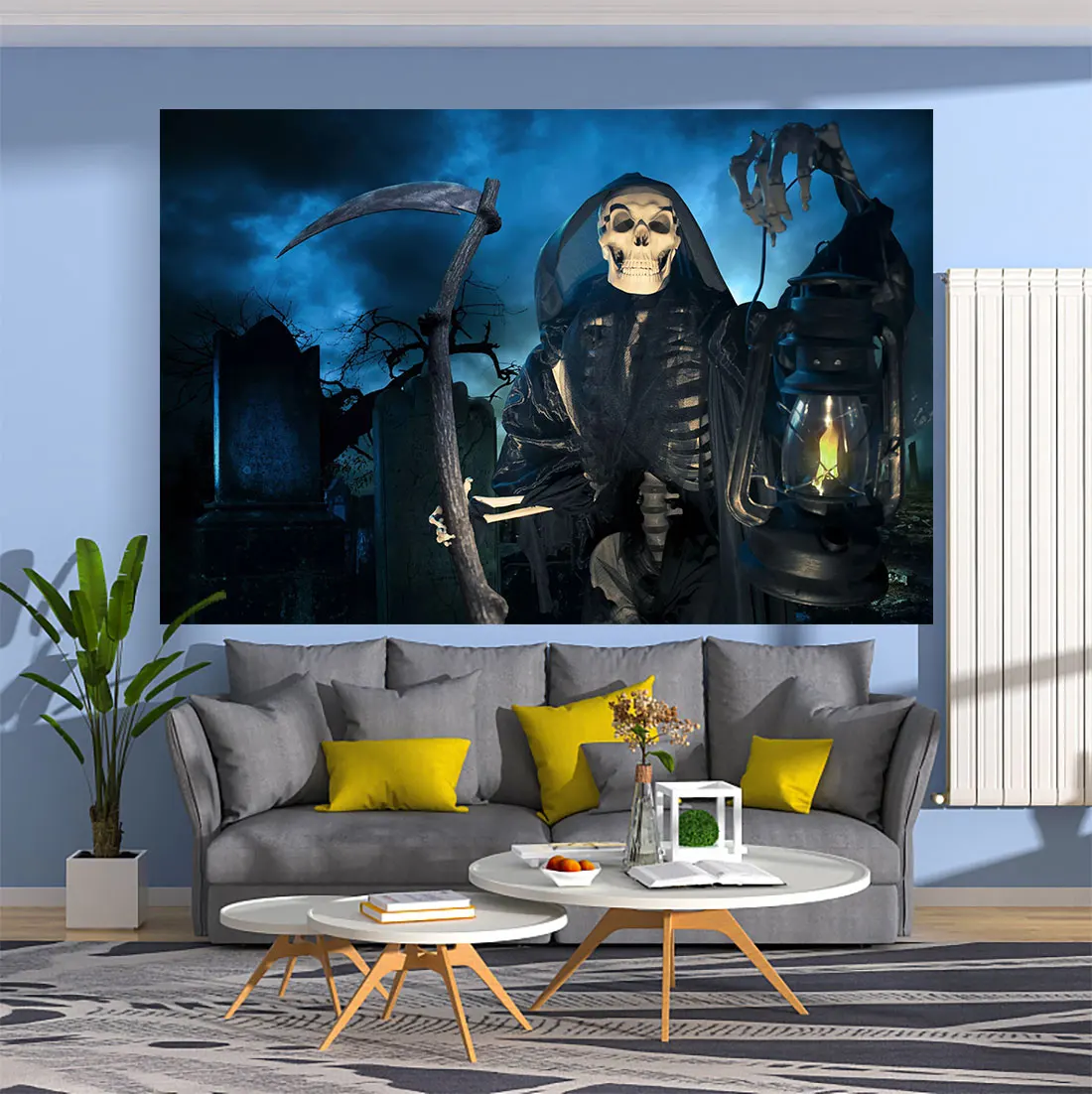 

QdDeco Ghost Meme Tapestry Hippie Wall Hanging Carpets Skeleton Printed Background Cloth Horror Bedroom Decoration