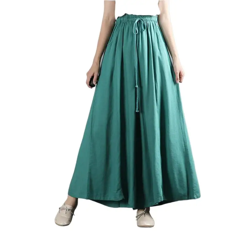 

Spring Women Pants Wide Leg Long Trousers Summer Solid Thin Cotton Linen Pants Chinese Style Casual Loose Trousers beige black