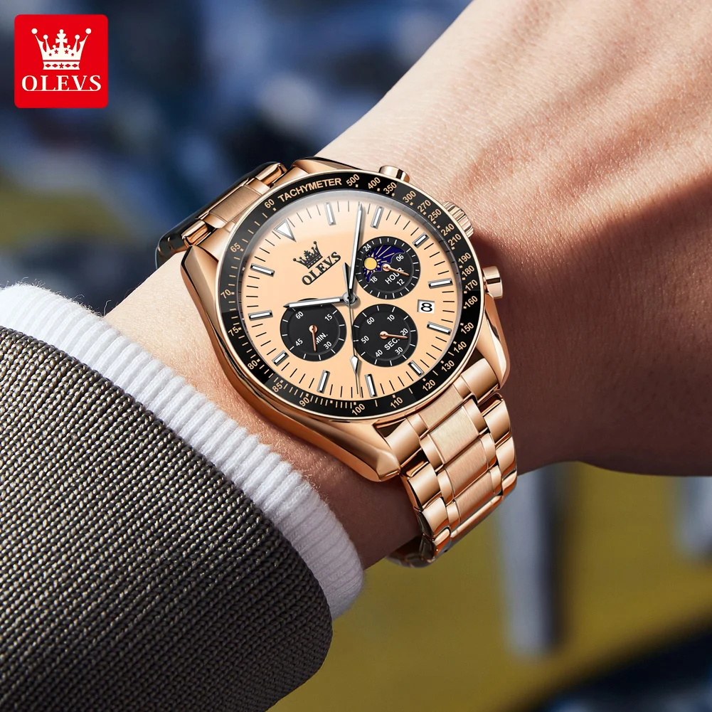 OLEVS 3618 Reloj Hombre Lujo Casual ﻿ Reloj de cuarzo de moda impermeable luminoso semana fecha Luna Reloj deportivo de negocios para hombre Reloj