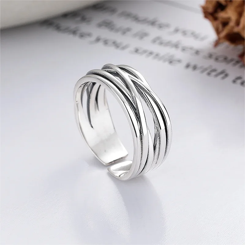 VOJEFEN Argent 925 Silver Ring Woman Irregular Multi-layered Winding Lines Pure Silver Fashion Jewelry Couple Dating Finger Ring