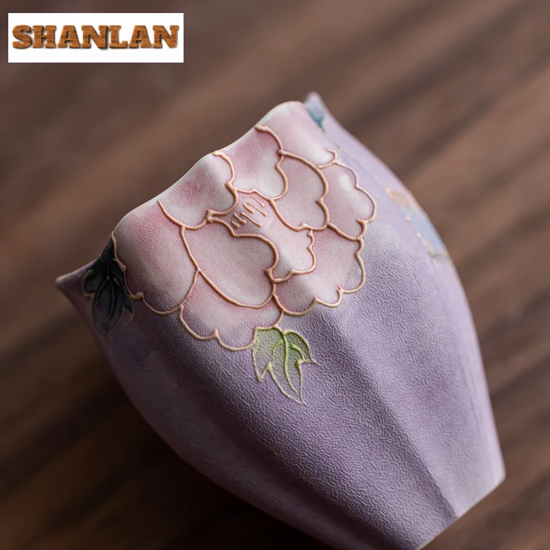 رسمت باليد الفاوانيا فنجان الشاي وعاء شاي أنيق كوب لطيف الشاي تذوق كوب شخصي Chazhan ماستر أكواب مستلزمات الشاي المنزلية