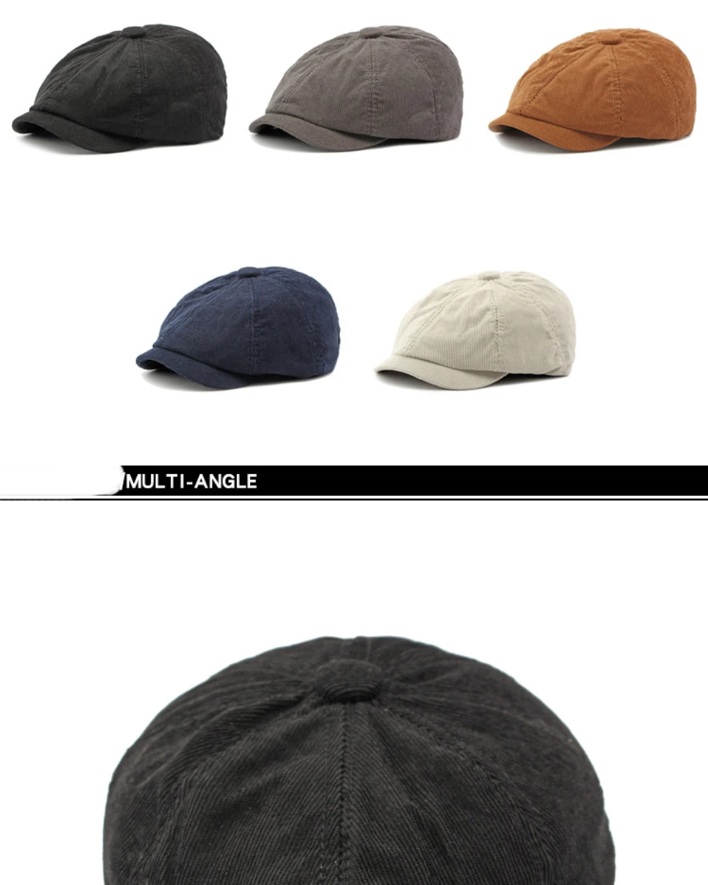 HT4403 Baskenmütze für Männer und Frauen, Künstler- und Maler-Baskenmütze, Einfarbige Cord-Flatcap für Frühling, Herbst und Winter, Achteckige Mütze, Herren-Baskenmützen – Detail 4