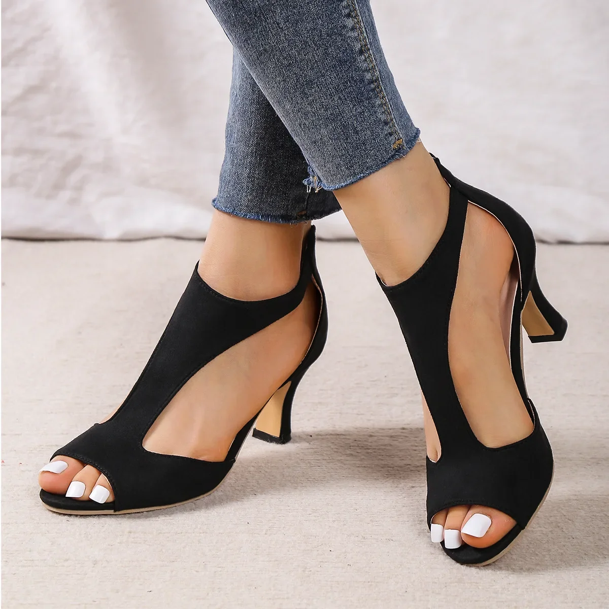 Summer Women Sandals Bohemian Casual Comfortable Pumps Heels Zipper Fish Mouth Party Sandalias sandalias tacon bajo elegante