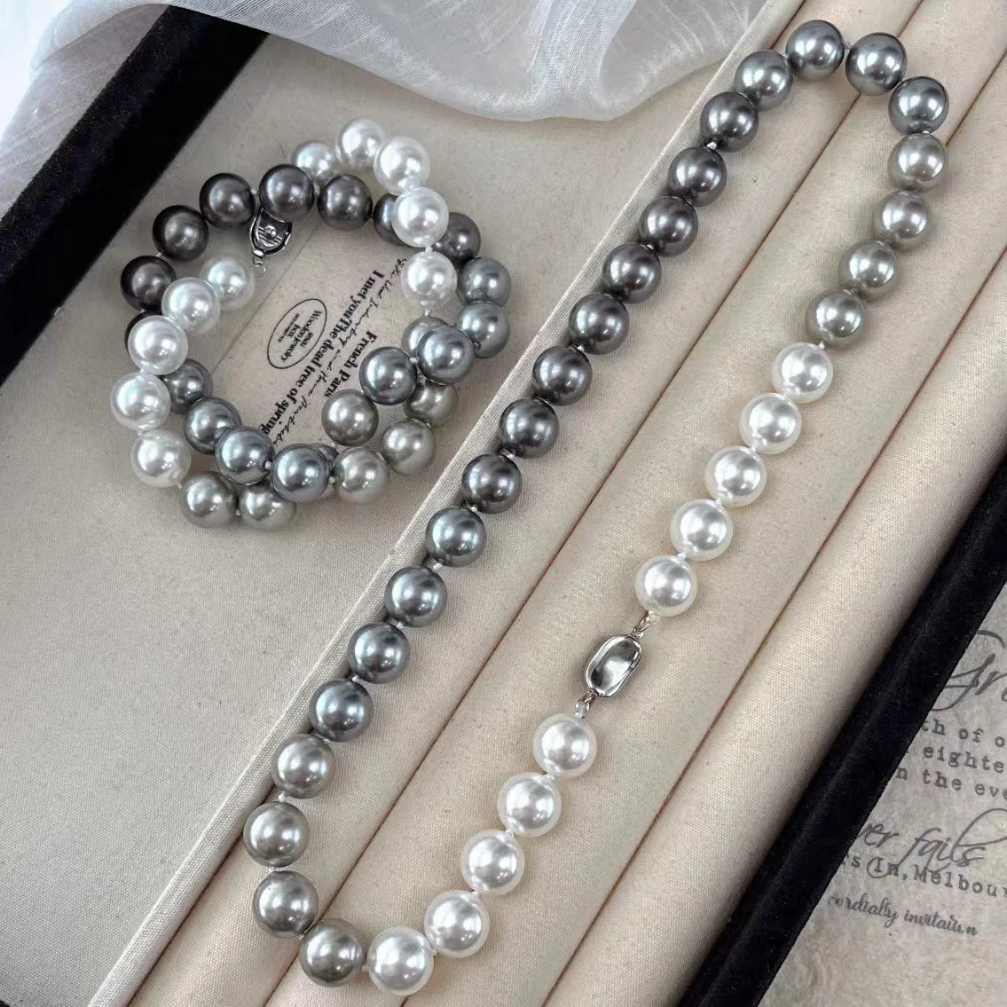 

12Mm new retro high quality gradual change color shell pearl necklace