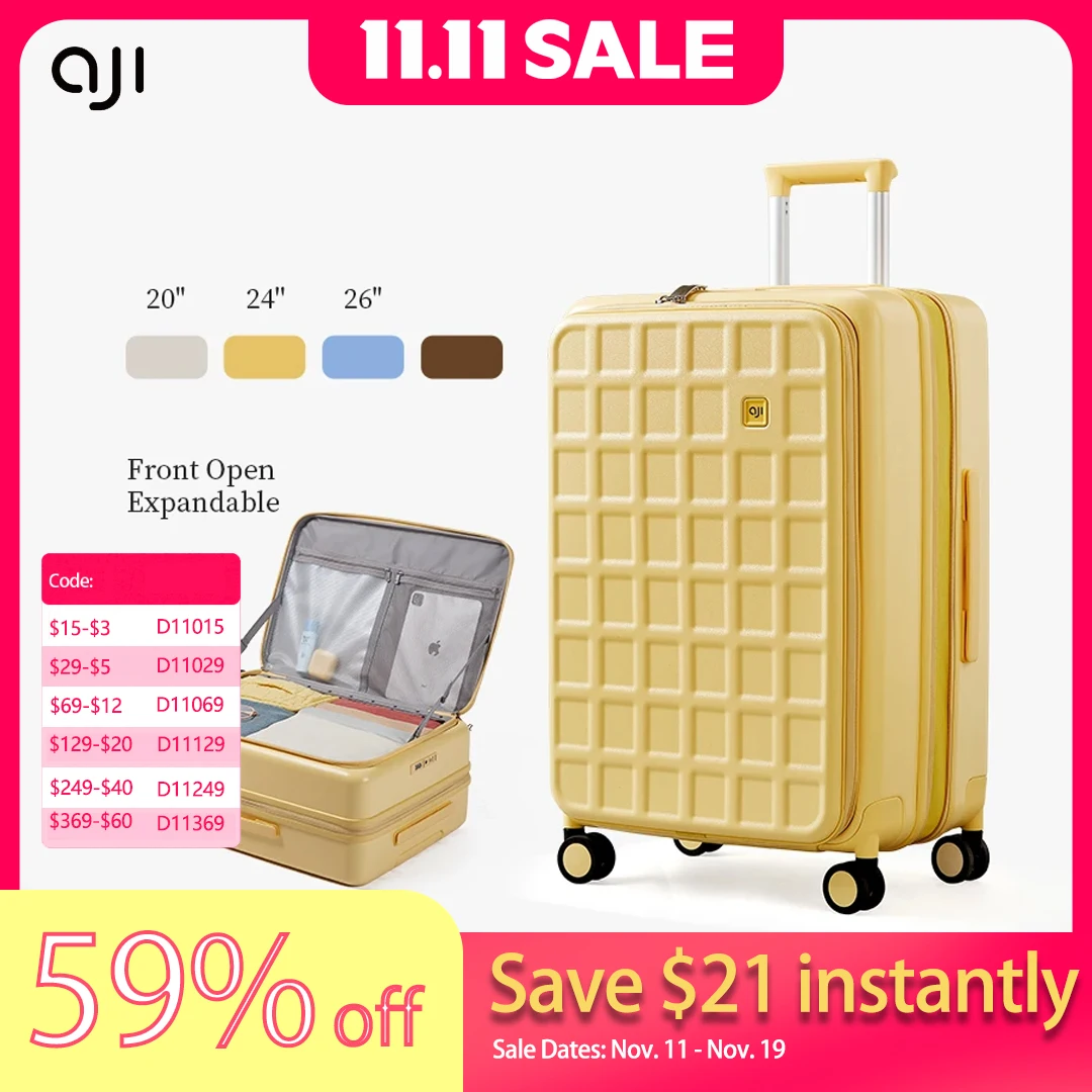 

Дорожный чемодан AJI для женщин и мужчин, чемодан для путешествий, расширяемые чемоданы на колесиках с замком, чемодан на колесиках, клетчатый узор