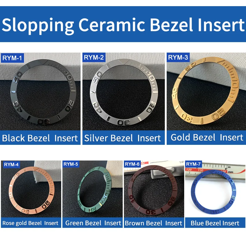 Slopping ceramic bezel insert 38*30.6mm Convex word For Yacht-Master watch parts