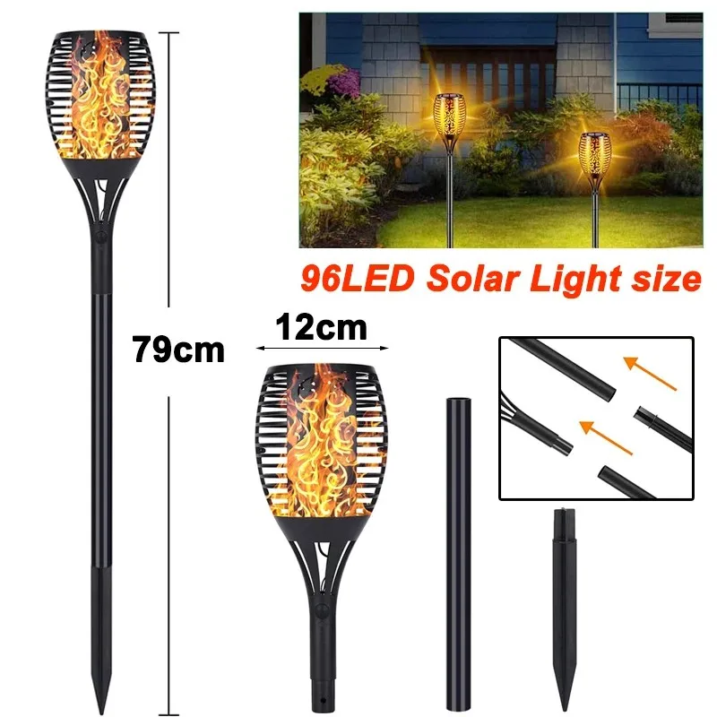 Torche LED solaire lumières flammes vacillantes extérieur solaire paysage décor éclairage étanche voie lumières pour jardin Patio Drive