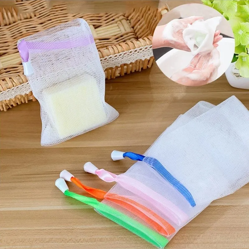 5Pcs/Set Soap Mesh Bag Blister Foaming Net Bubble Net for Bath Shower Soap Saver Pouch Random Color