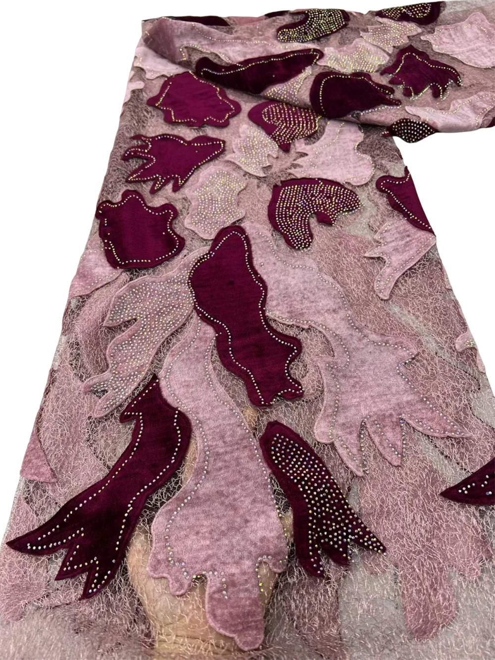 

French Bicolor Velvet Mesh Stone Lace With Nigerian 2026 Embroidery African Flocking Lace Fabric For Women's Party Dress 5 Yards