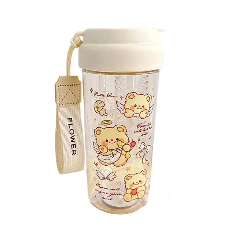 Para gran capacidad con taza de agua de oso de té, taza divisoria de plástico portátil, taza de paja transparente de mantequilla de verano de alto valor