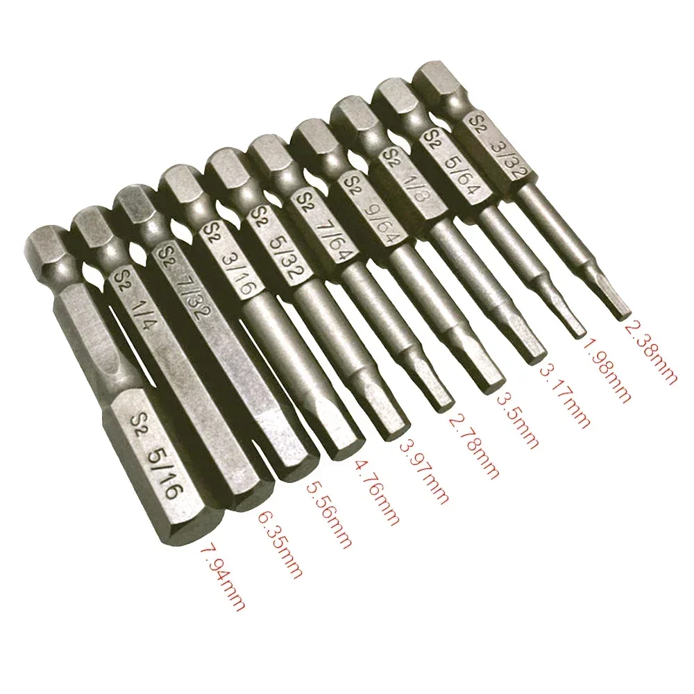 10Pcs Magnetic Hexagonal Screwdriver Head Imperial Hex Shank Wrench Drill Bit Magnet Tips Quick Release 50mm New